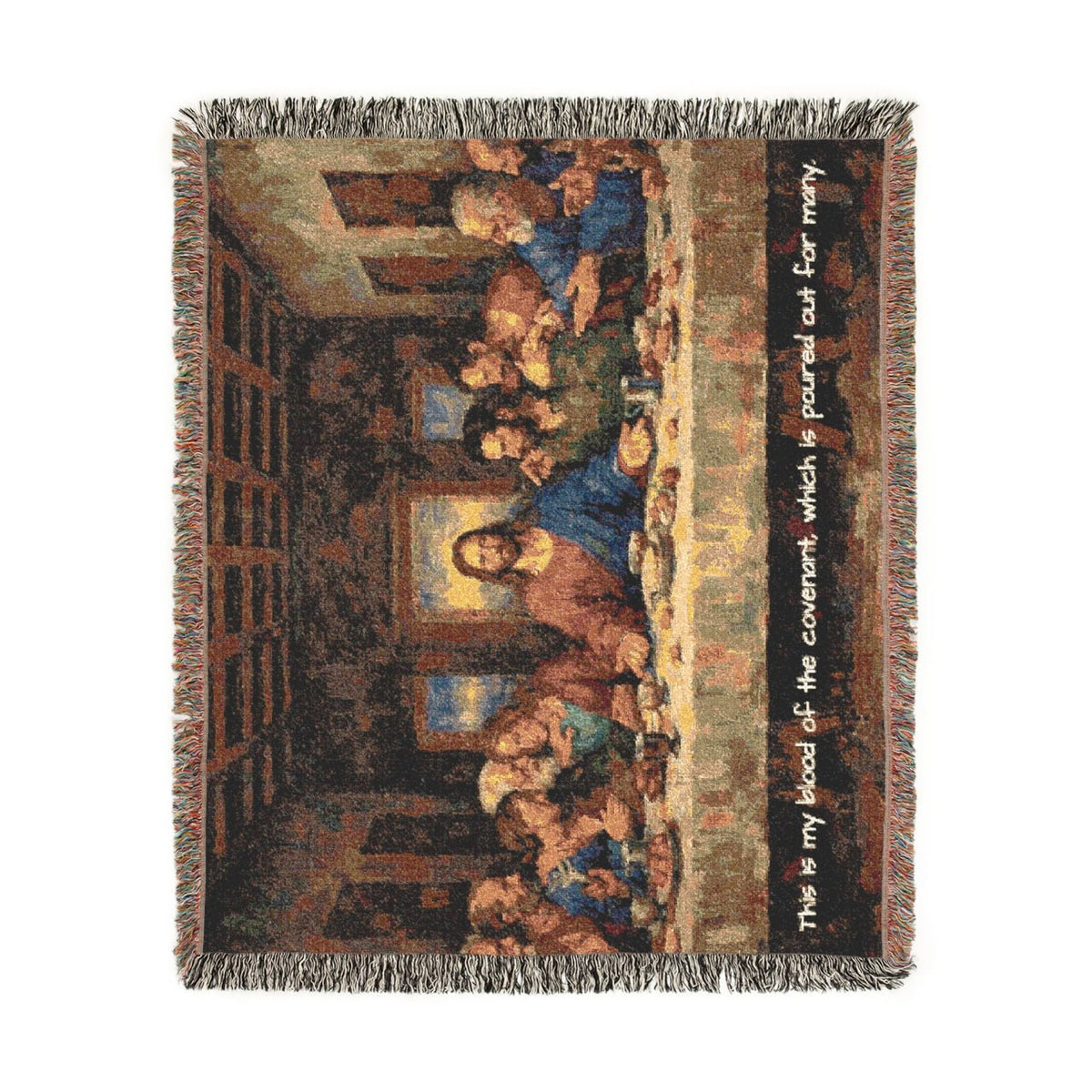 The Last Supper woven blanket — vertical flat lay