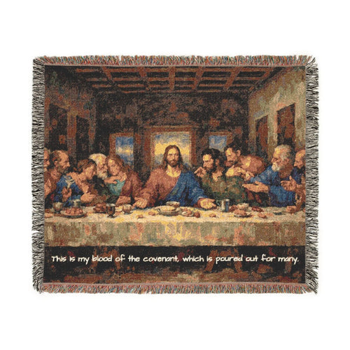 The Last Supper woven blanket — full front view with fringe